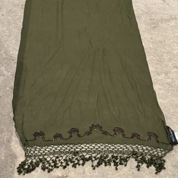 Designer Sue Wong SILK Evening Scarf Shawl Runner Large Olive Green Hand Bead #7 - Picture 7 of 13